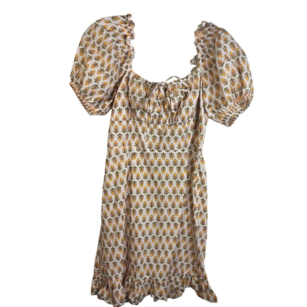 Dizzy Lizzy Floral Puff Sleeve Smocked Dress Cottagecore Cotton L